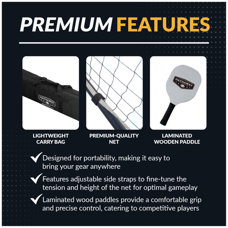 Hathaway Deluxe Pickleball Set with Net - Laminated Wood Pickleball Paddles Set of 4, Black Boundary Line, 4 Pickleball Balls, Carrying Bag, & Portable Pickleball Net for Driveway, Court, & More - Image 5